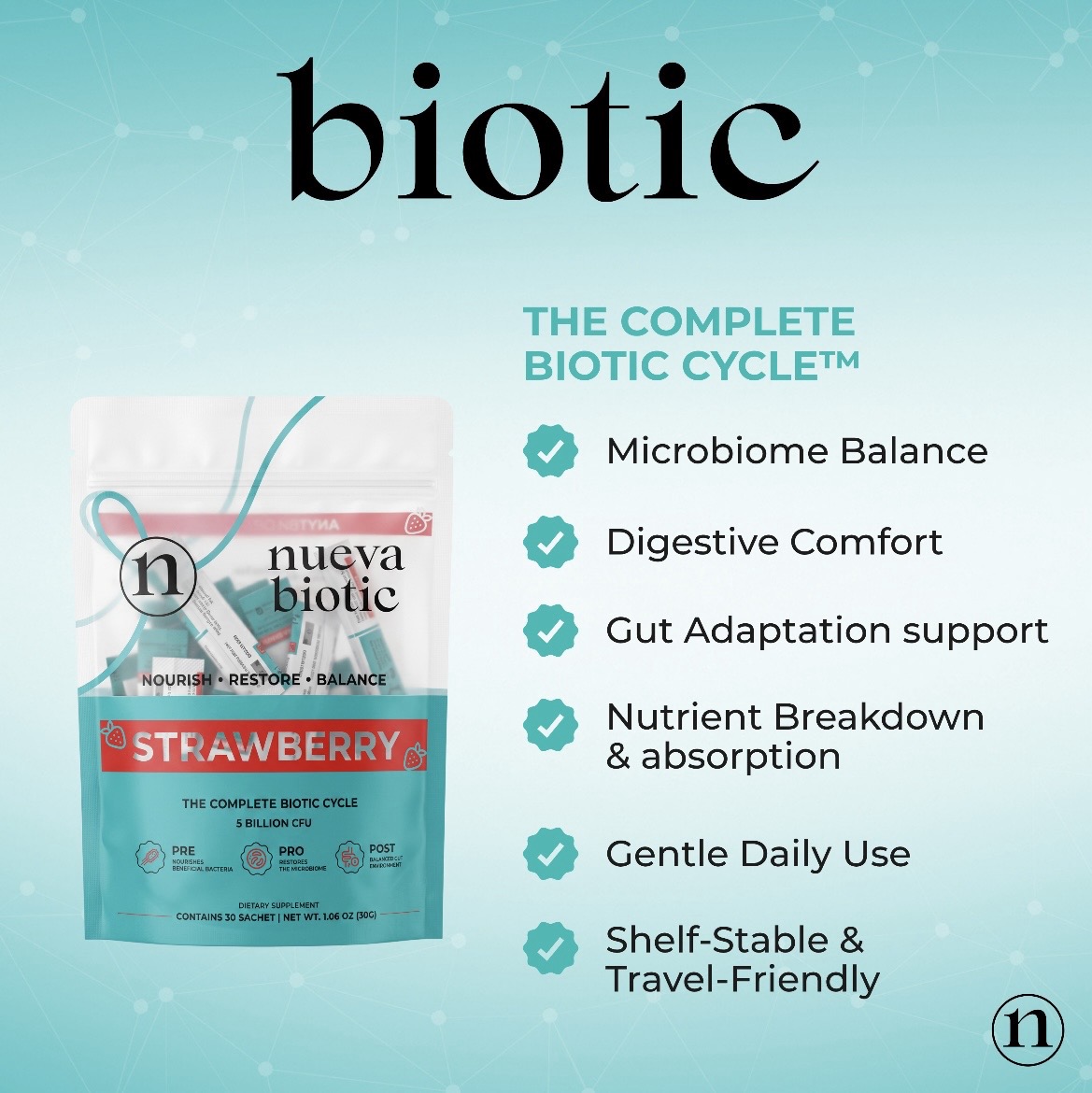 Nueva Biotic pre-, pro- and postbiotic sachets